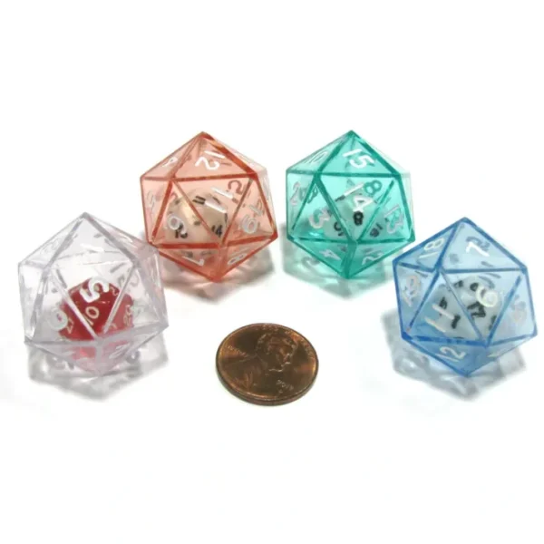 Set of 4 D20 24mm Double Dice, 2-In-1 Dice - 1 Each of Green Red Blue Clear - Your Source for Gaming Essentials Discount