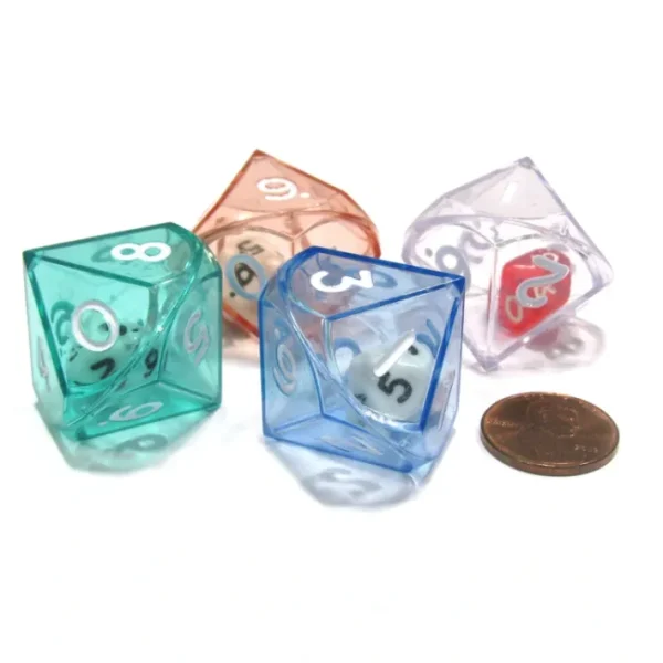 Set of 4 D10 26mm Double Dice, 2-In-1 Dice - 1 Each of Green Red Blue Clear - Your Source for Gaming Essentials Store