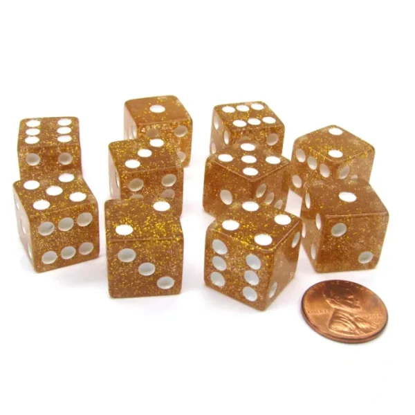 Set of 10 D6 16mm Glitter Dice - Yellow with White Pips - Your Source for Gaming Essentials Outlet
