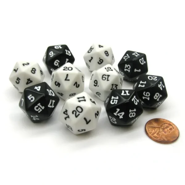 Set of 10 D20 19mm Inverse Dice - 5 Each of Black and White - Your Source for Gaming Essentials Best