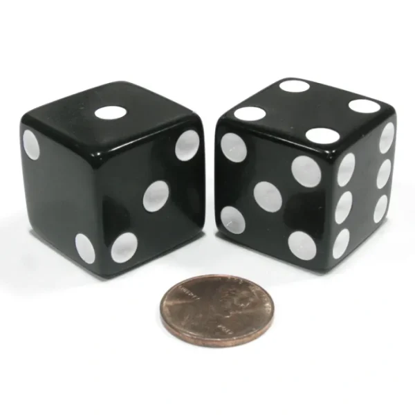 Set of 2 D6 25mm Large Opaque Jumbo Dice - Black with White Pips - Your Source for Gaming Essentials Shop