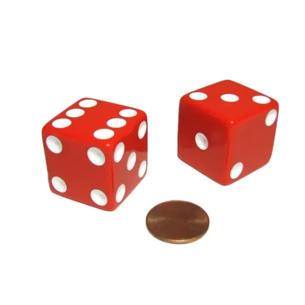 Set of 2 D6 25mm Large Opaque Jumbo Dice - Red with White Pips - Your Source for Gaming Essentials Cheap