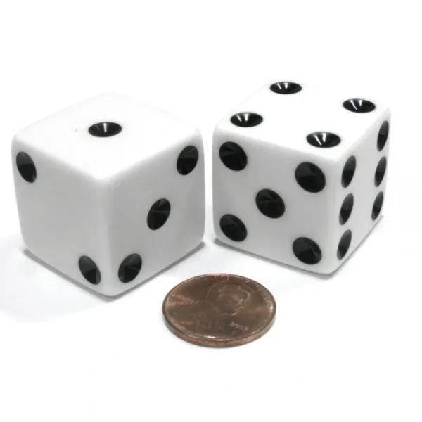Set of 2 D6 25mm Large Opaque Jumbo Dice - White with Black Pips - Your Source for Gaming Essentials Hot