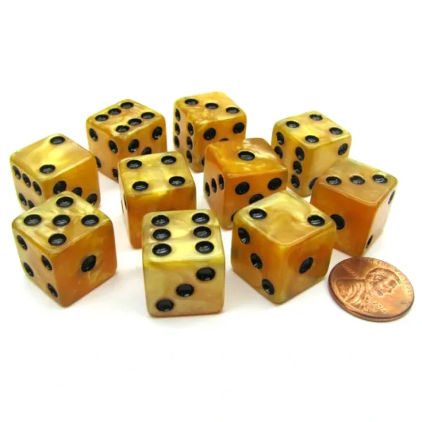 Set of 10 D6 16mm Marbleized Square Corner Dice - Gold with Black Pips - Your Source for Gaming Essentials Shop