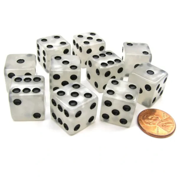 Set of 10 D6 16mm Marbleized Square Corner Dice - Pearl White with Black Pips - Your Source for Gaming Essentials Store