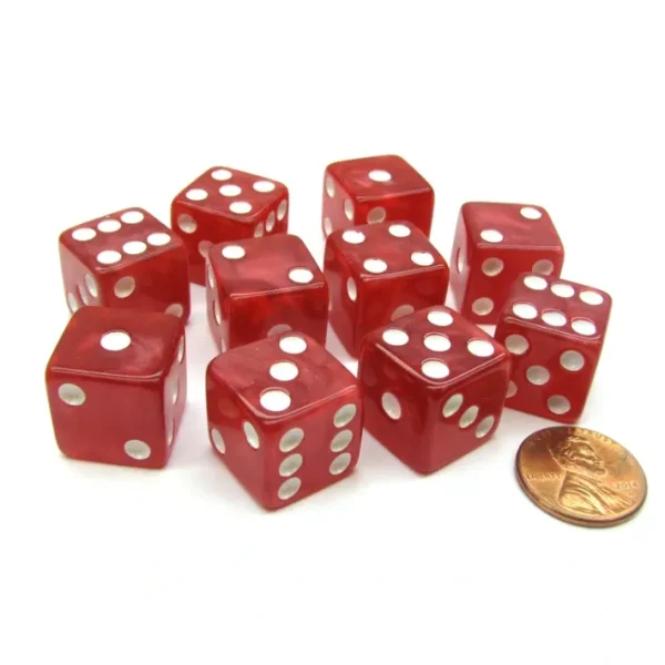 Set of 10 D6 16mm Marbleized Square Corner Dice - Red with White Pips - Your Source for Gaming Essentials Cheap