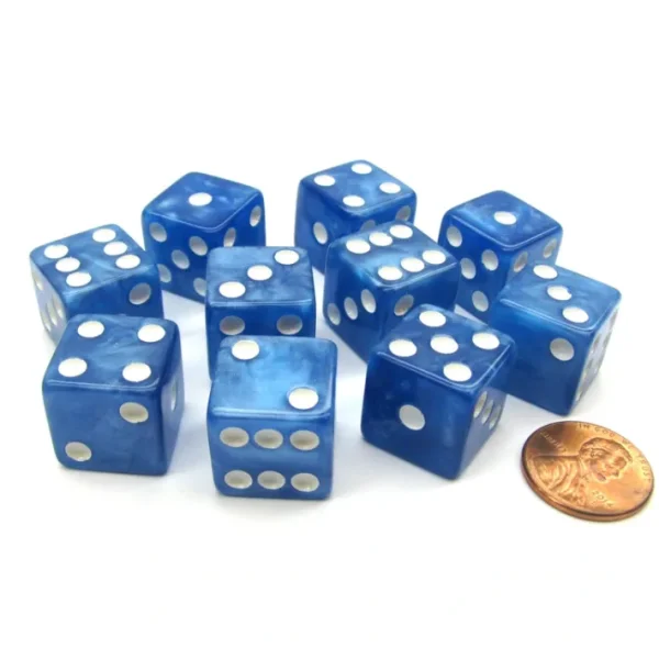 Set of 10 D6 16mm Marbleized Square Corner Dice - Blue with White Pips - Your Source for Gaming Essentials Best Sale