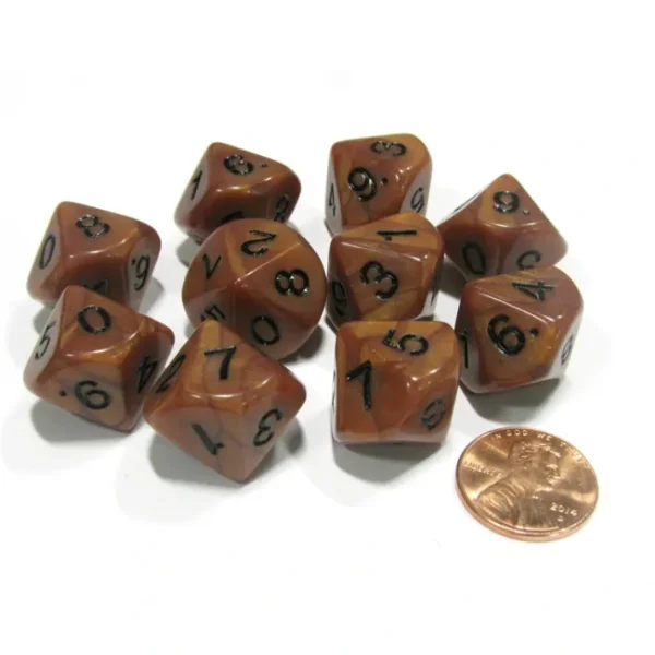 Set of 10 D10 16mm Olympic Pearlized Dice - Bronze with Black Numbers - Your Source for Gaming Essentials Hot