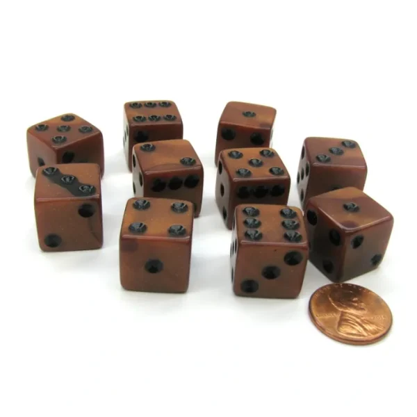 Set of 10 D6 16mm Olympic Pearlized Standard Size Dice - Bronze with Black Pips - Your Source for Gaming Essentials Flash Sale