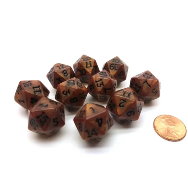 Set of 10 D20 19mm Olympic Pearlized Dice - Bronze with Black Numbers - Your Source for Gaming Essentials Discount