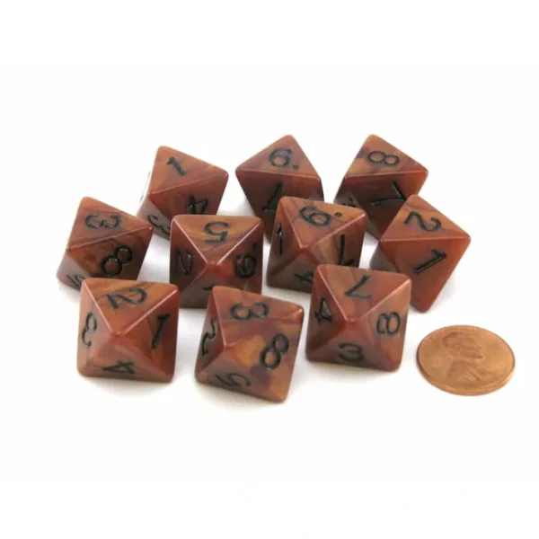 Set of 10 D8 15mm Olympic Pearlized Dice - Bronze with Black Numbers - Your Source for Gaming Essentials Cheap