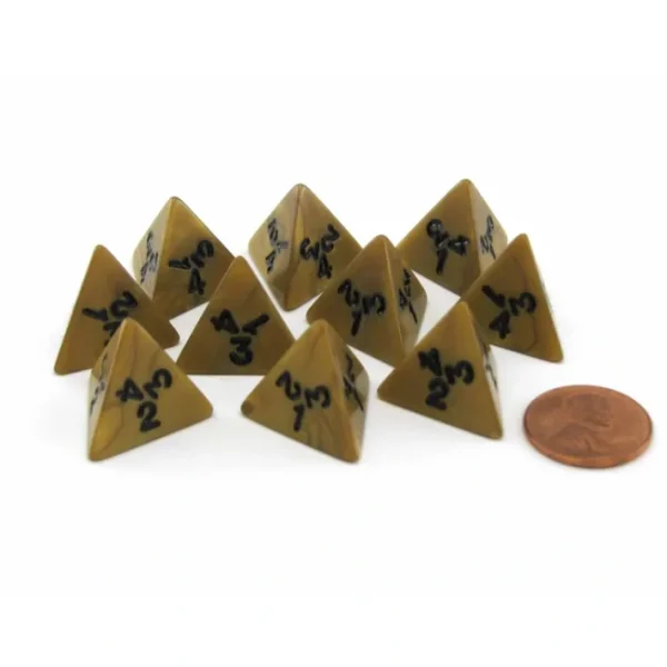 Set of 10 D4 18mm Olympic Pearlized Dice - Gold with Black Numbers - Your Source for Gaming Essentials Cheap