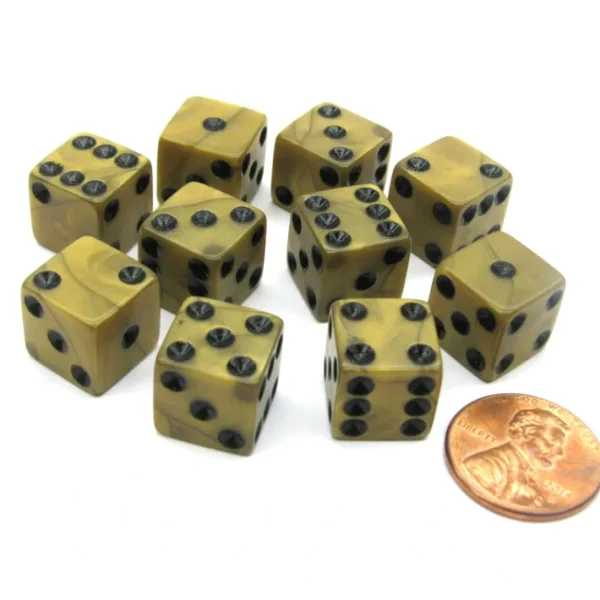 Set of 10 D6 12mm Olympic Pearlized Dice - Gold with Black Pips - Your Source for Gaming Essentials Flash Sale