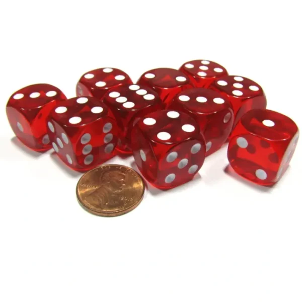 Set of 10 D6 16mm Round Corner Transparent Dice - Red with White Pips - Your Source for Gaming Essentials Hot