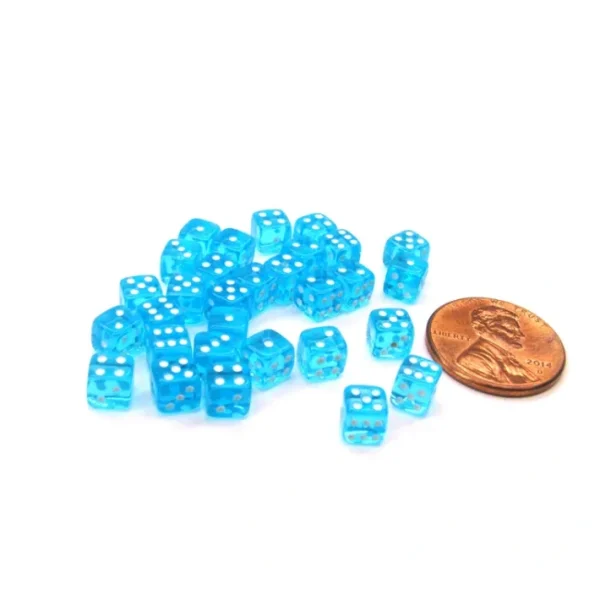 Set of 30 D6 5mm Transparent Rounded Corner Dice - Aqua with White Pips - Your Source for Gaming Essentials Best