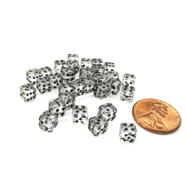 Set of 30 D6 5mm Transparent Rounded Corner Dice - Clear with Black Pips - Your Source for Gaming Essentials Online