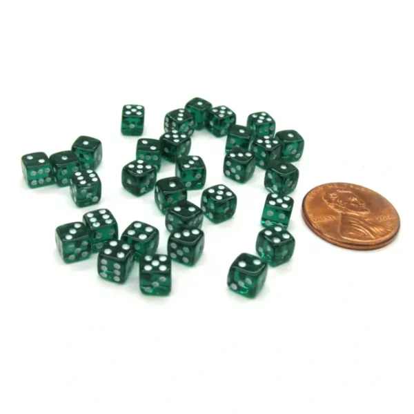 Set of 30 D6 5mm Transparent Rounded Corner Dice - Emerald with White Pips - Your Source for Gaming Essentials Hot