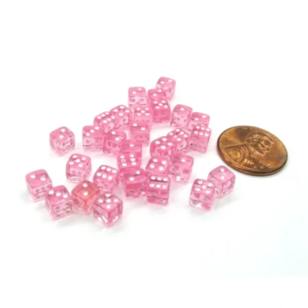 Set of 30 D6 5mm Transparent Rounded Corner Dice - Pink with White Pips - Your Source for Gaming Essentials Flash Sale