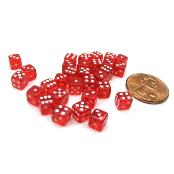 Set of 30 D6 5mm Transparent Rounded Corner Dice - Red with White Pips - Your Source for Gaming Essentials Cheap