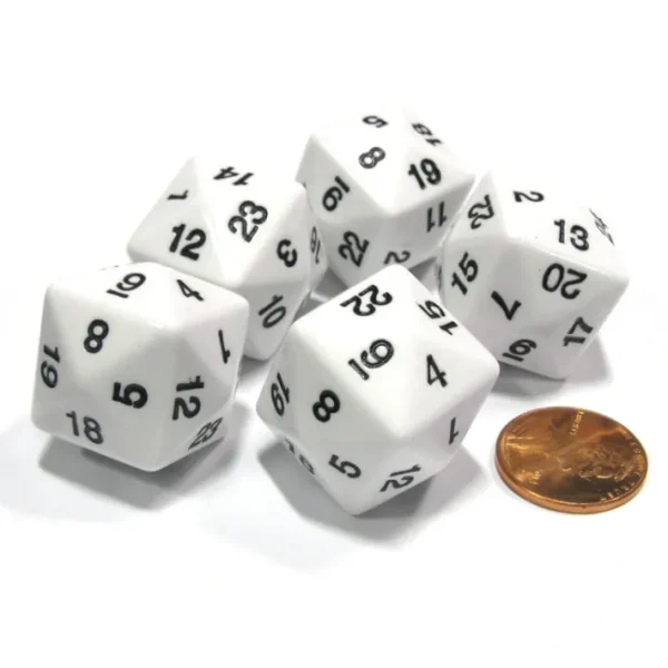 Set of 5 D24 Opaque 24mm 24-Sided Gaming Dice - White with Black Numbers - Your Source for Gaming Essentials Best