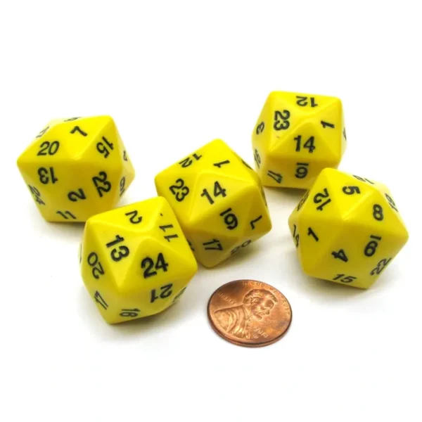 Set of 5 D24 Opaque 24mm 24-Sided Gaming Dice - Yellow with Black Numbers - Your Source for Gaming Essentials New