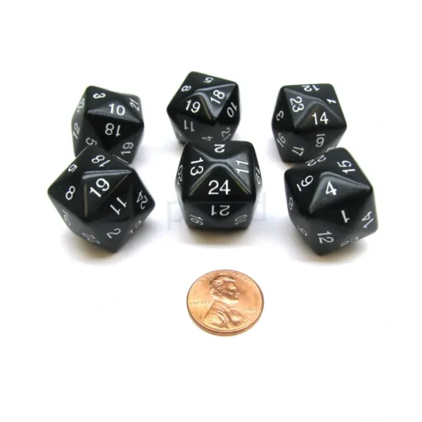 Set of 6 D24 Opaque 24mm 24-Sided Gaming Dice - Black - Your Source for Gaming Essentials Outlet