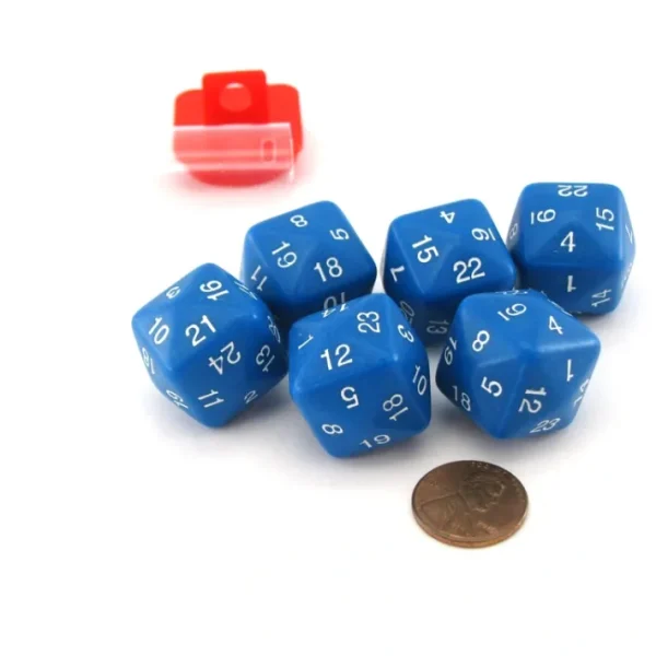 Set of 6 D24 Opaque 24mm 24-Sided Gaming Dice - Blue with White Numbers - Your Source for Gaming Essentials Clearance
