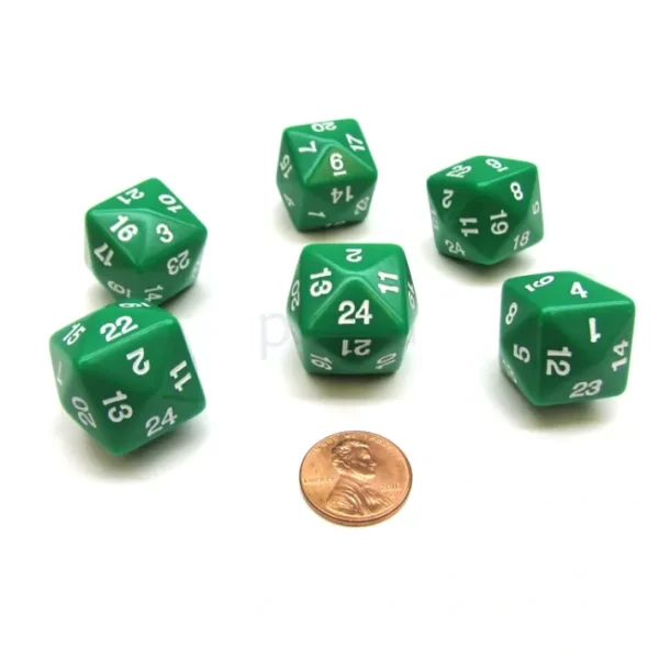 Set of 6 D24 Opaque 24mm 24-Sided Gaming Dice - Green - Your Source for Gaming Essentials Sale