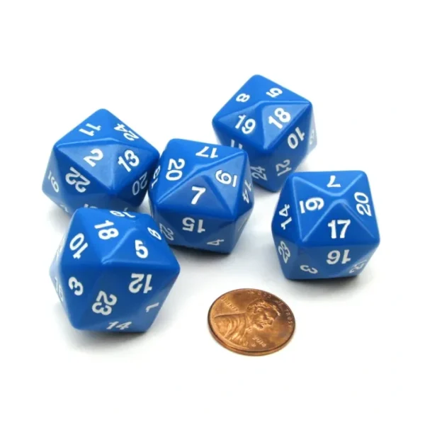 Set of 5 D24 Opaque 24mm 24-Sided Gaming Dice - Blue with White Numbers - Your Source for Gaming Essentials Best Sale