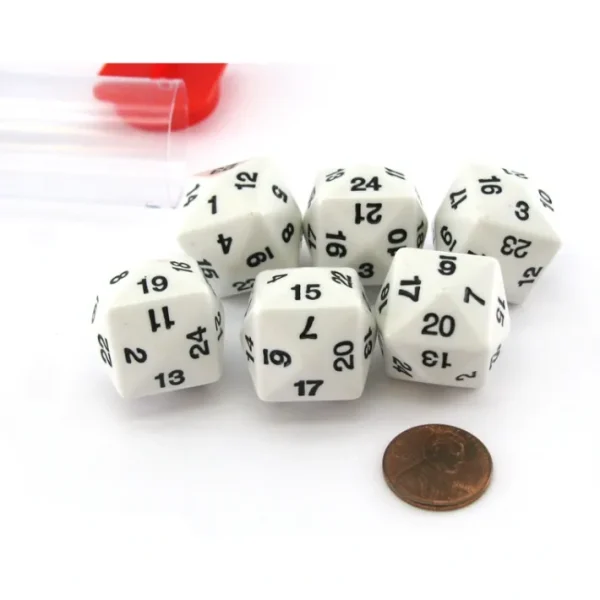 Set of 6 D24 Opaque 24mm 24-Sided Gaming Dice - White with Black Numbers - Your Source for Gaming Essentials Best Sale