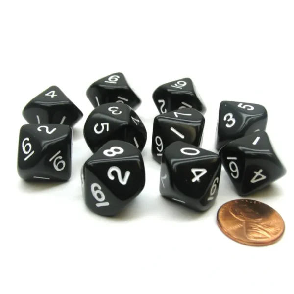 Set of 10 D10 10-Sided 16mm Opaque Dice - Black with White Numbers - Your Source for Gaming Essentials Best