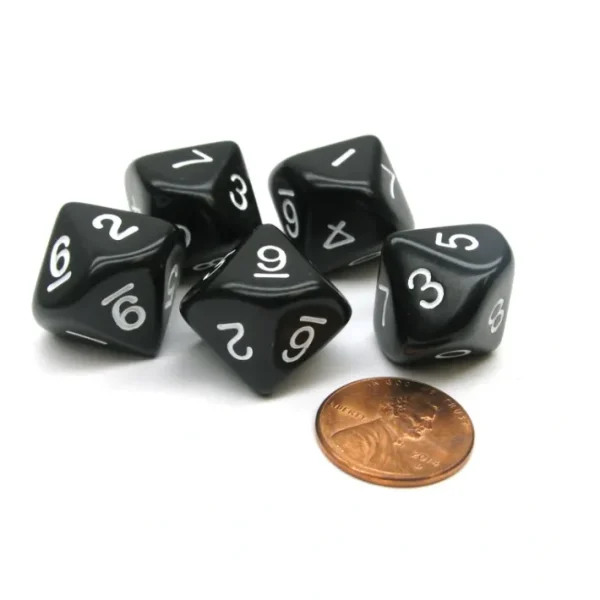 Set of 5 D10 10-Sided 16mm Opaque RPG Dice - Black with White Numbers - Your Source for Gaming Essentials Discount