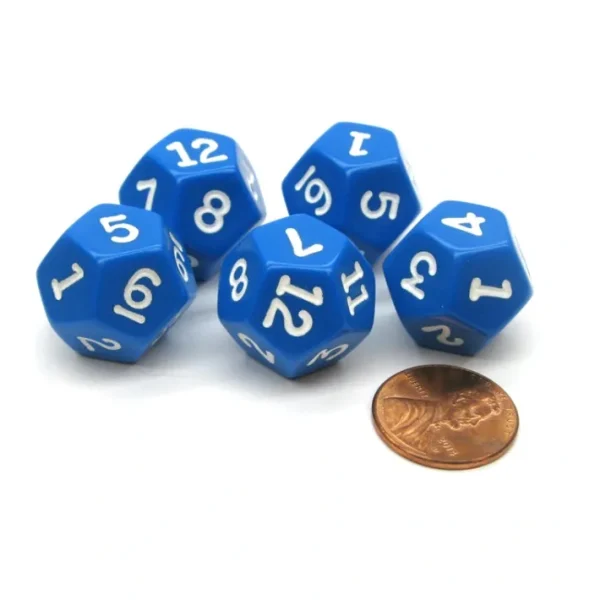Set of 5 D12 12-Sided 18mm Opaque RPG Dice - Blue with White Numbers - Your Source for Gaming Essentials Cheap