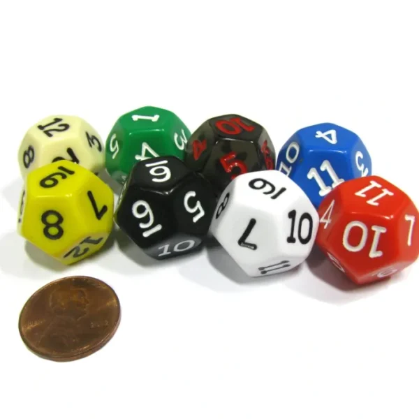 Set of 8 D12 12-Sided 18mm Opaque RPG Dice - Assortment of Colors - Your Source for Gaming Essentials Shop