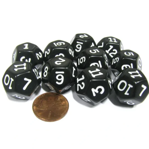 Set of 10 D12 12-Sided 18mm Opaque RPG Dice - Black with White Numbers - Your Source for Gaming Essentials Best