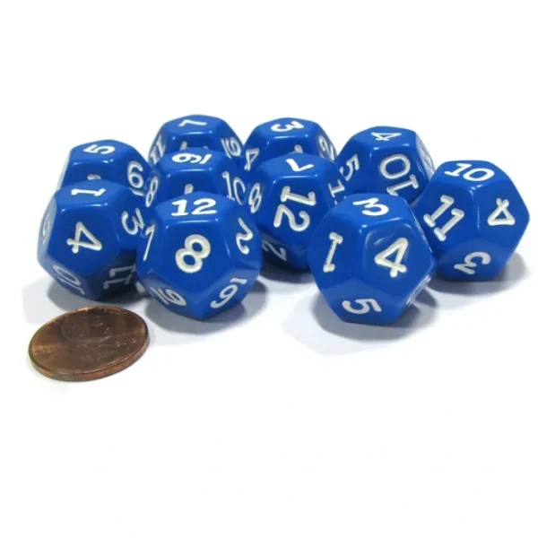 Set of 10 D12 12-Sided 18mm Opaque RPG Dice - Blue with White Numbers - Your Source for Gaming Essentials Shop