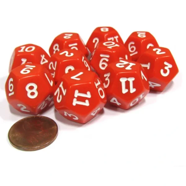Set of 10 D12 12-Sided 18mm Opaque RPG Dice - Red with White Numbers - Your Source for Gaming Essentials Sale