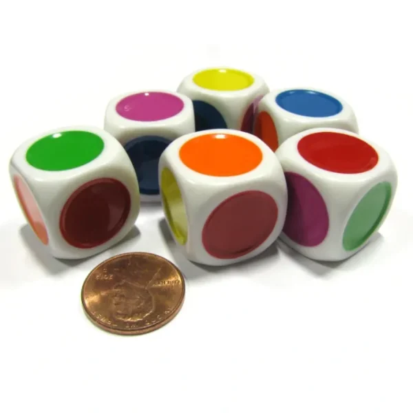Set of 6 D6 Single Spot 20mm Green Yellow Purple Blue Orange and Red Color Dice - Your Source for Gaming Essentials Hot