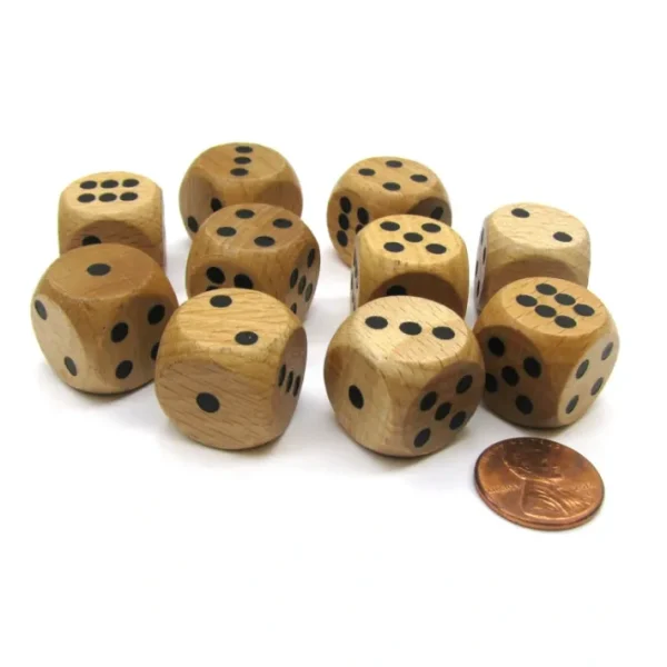 Set of 10 D6 Six Sided 18mm Rounded Corner Wooden Dice ~ Wood Dice - Your Source for Gaming Essentials Store