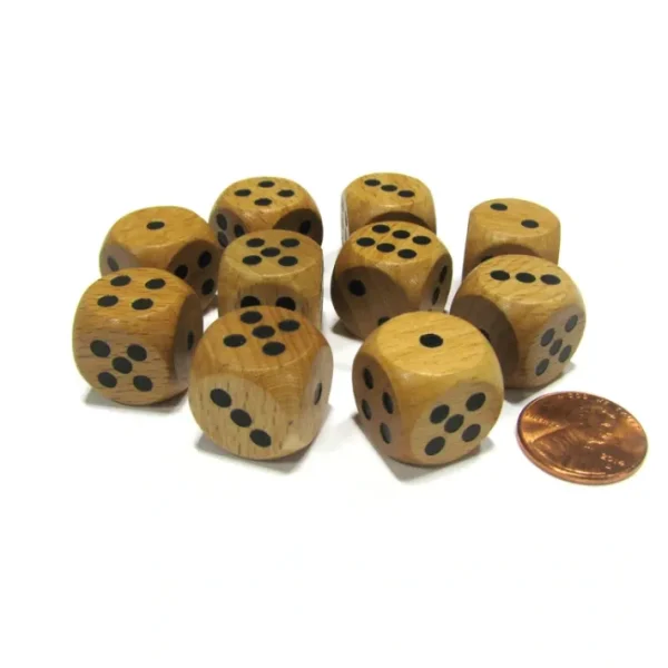 Set of 10 D6 Six Sided 16mm Round Edge Wooden Dice ~ Wood Dice - Your Source for Gaming Essentials Hot