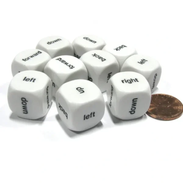 Set of 10 D6 Six-Sided 16mm Directional -left right up down forward back - Dice - Your Source for Gaming Essentials Store