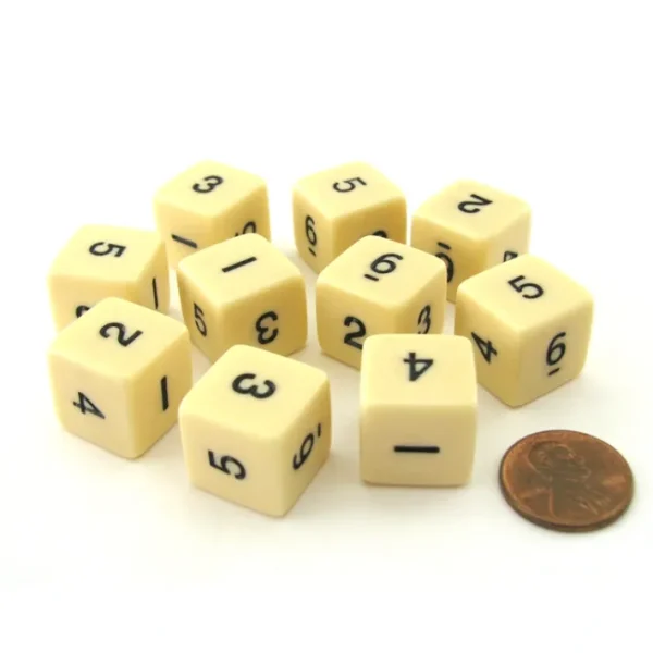 Set of 10 D6 Six-Sided 16mm Opaque Numbered Dice - Ivory with Black Numbers - Your Source for Gaming Essentials New