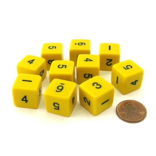 Set of 10 D6 Six-Sided 16mm Opaque Numbered Dice - Yellow with Black Numbers - Your Source for Gaming Essentials Fashion