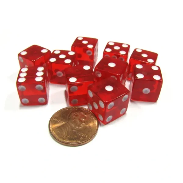 Set of 10 D6 Six-Sided 12mm Transparent Dice - Red with White Pips - Your Source for Gaming Essentials New