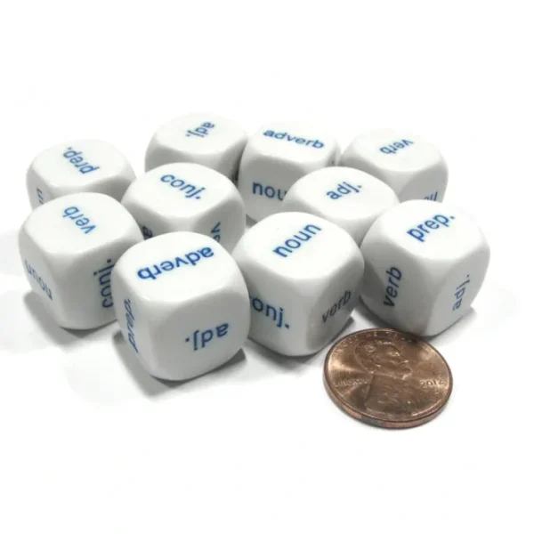 Set of 10 D6 Six-Sided Parts of Speech Educational English Classroom 16mm Dice - Your Source for Gaming Essentials Clearance