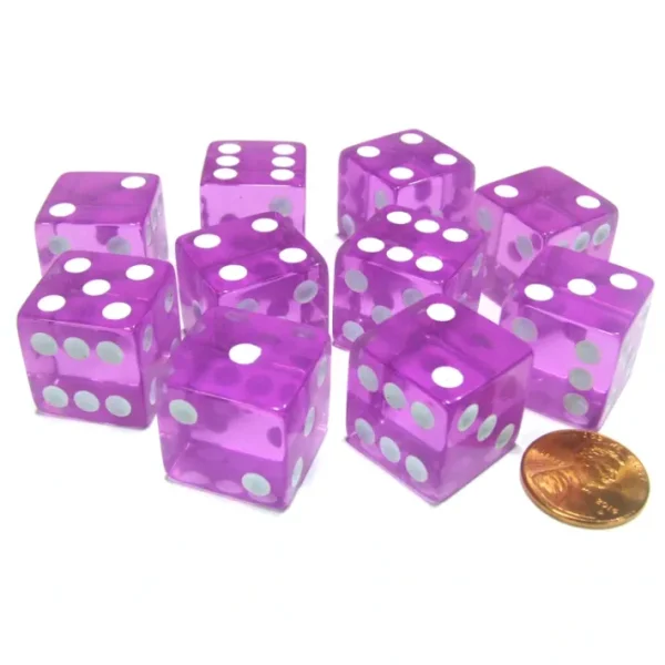 Set of 10 D6 Square Edged 19mm Dice - Transparent Pink with White Pips - Your Source for Gaming Essentials Flash Sale