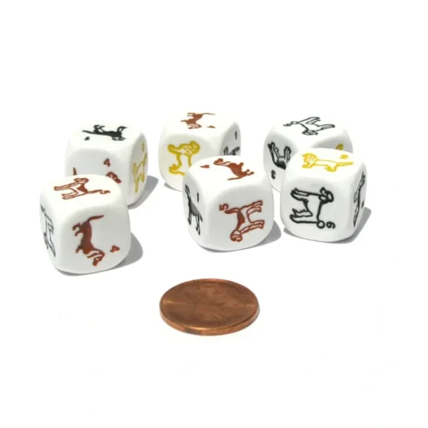 Set of 6 Dog Dice - 16mm D6 Round Edge - White with Multi-Color Etched Animals - Your Source for Gaming Essentials Flash Sale