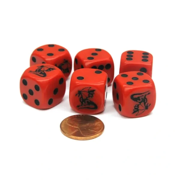 Set of 6 Dragon 16mm D6 Round Edge Creature Dice - Red with Black Pips - Your Source for Gaming Essentials Sale