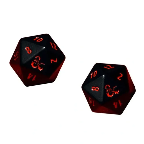 Set of 2 Dungeons and Dragons RPG Metal D20 Dice - Black with Red Numbers - Your Source for Gaming Essentials Sale