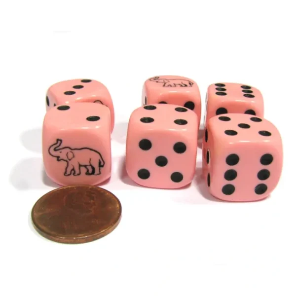Set of 6 Elephant Dice 16mm D6 Rounded Edges Dice - Pink with Black Pips - Your Source for Gaming Essentials Hot